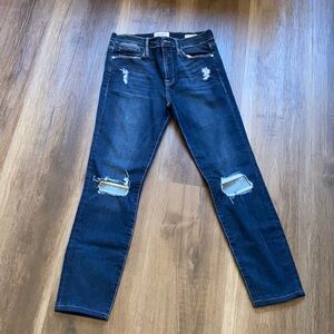 Frame denim jeans le high skinny distressed dark wash